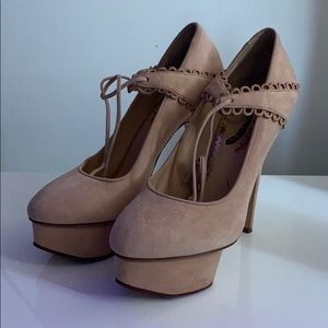 Charlotte Olympia Nude Suede Pumps